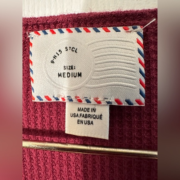 ANTHROPOLOGIE Postmark MED Cranberry V Neck Flutter Poet Ribbed Thermal Fairy - Picture 2 of 10